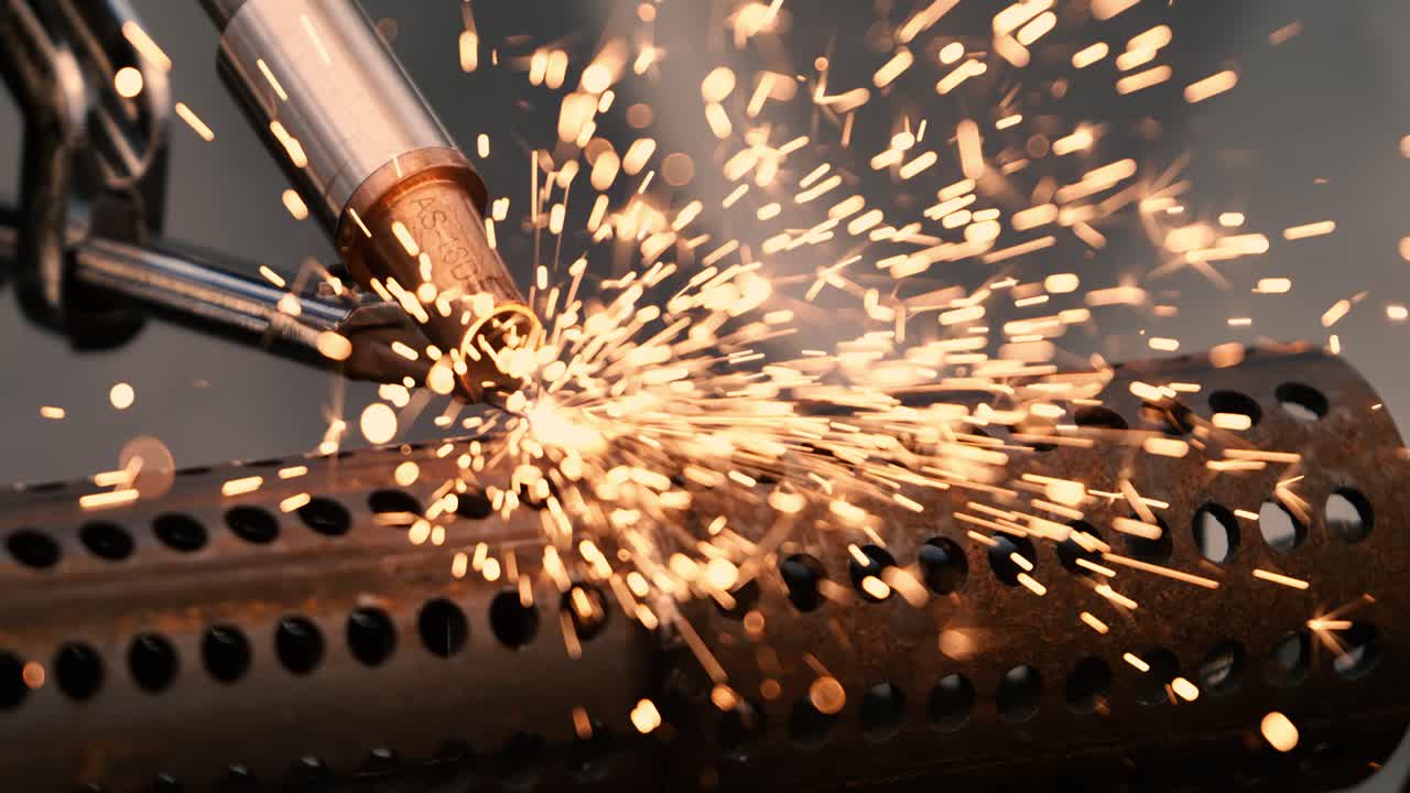 Laser welding machine. Shot on super slow motion camera 1000 fps. Laser welding is shown in close-up