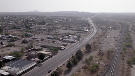 aerial view of the highway leading in to marathon, texas, a small town outside of big bend national park