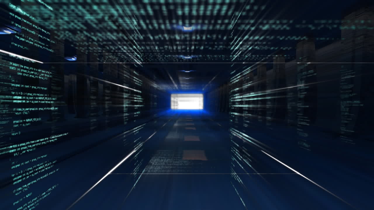 Animation of information scrolling on black walls