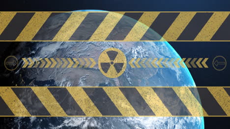 radiation warning animation over earth from space, highlighting global danger