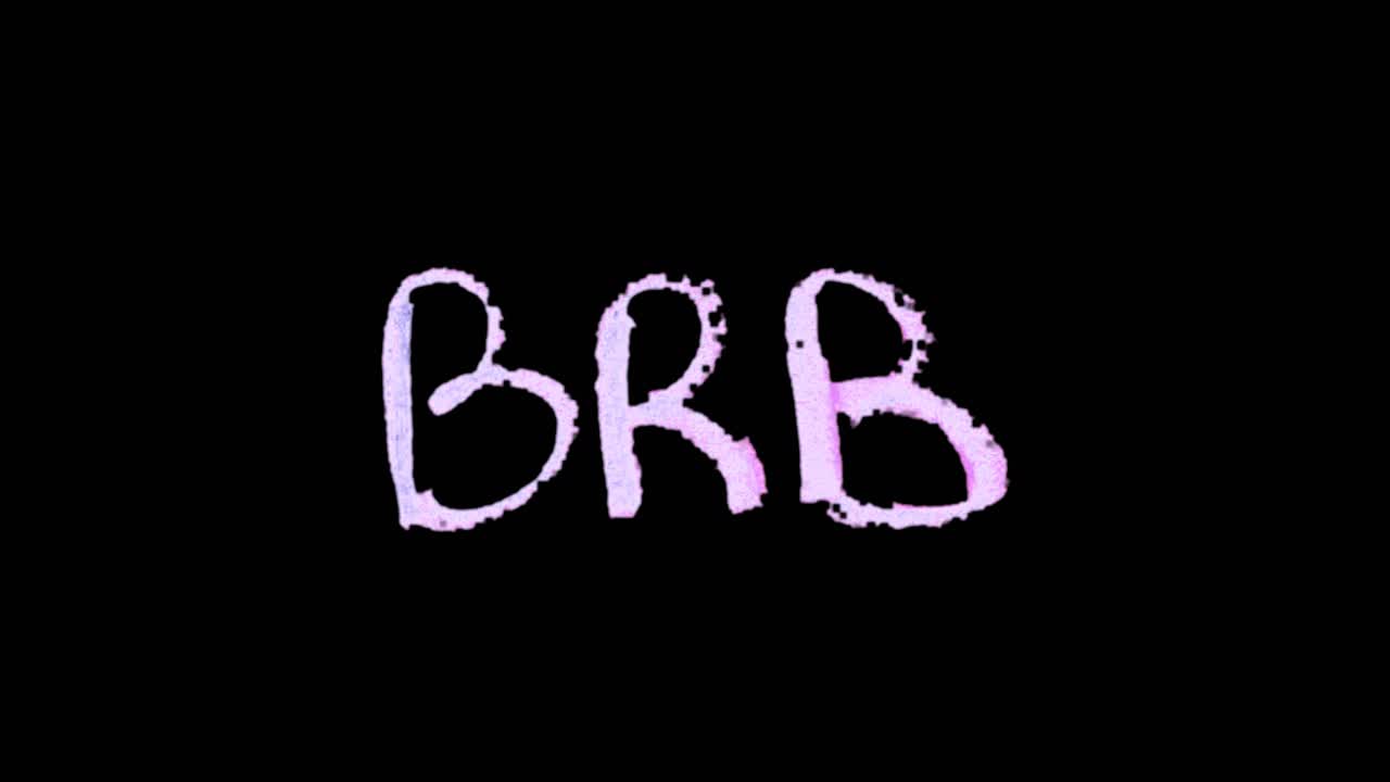 BRB title in playful animated strokes, a friendly pause card for livestreams or breaks