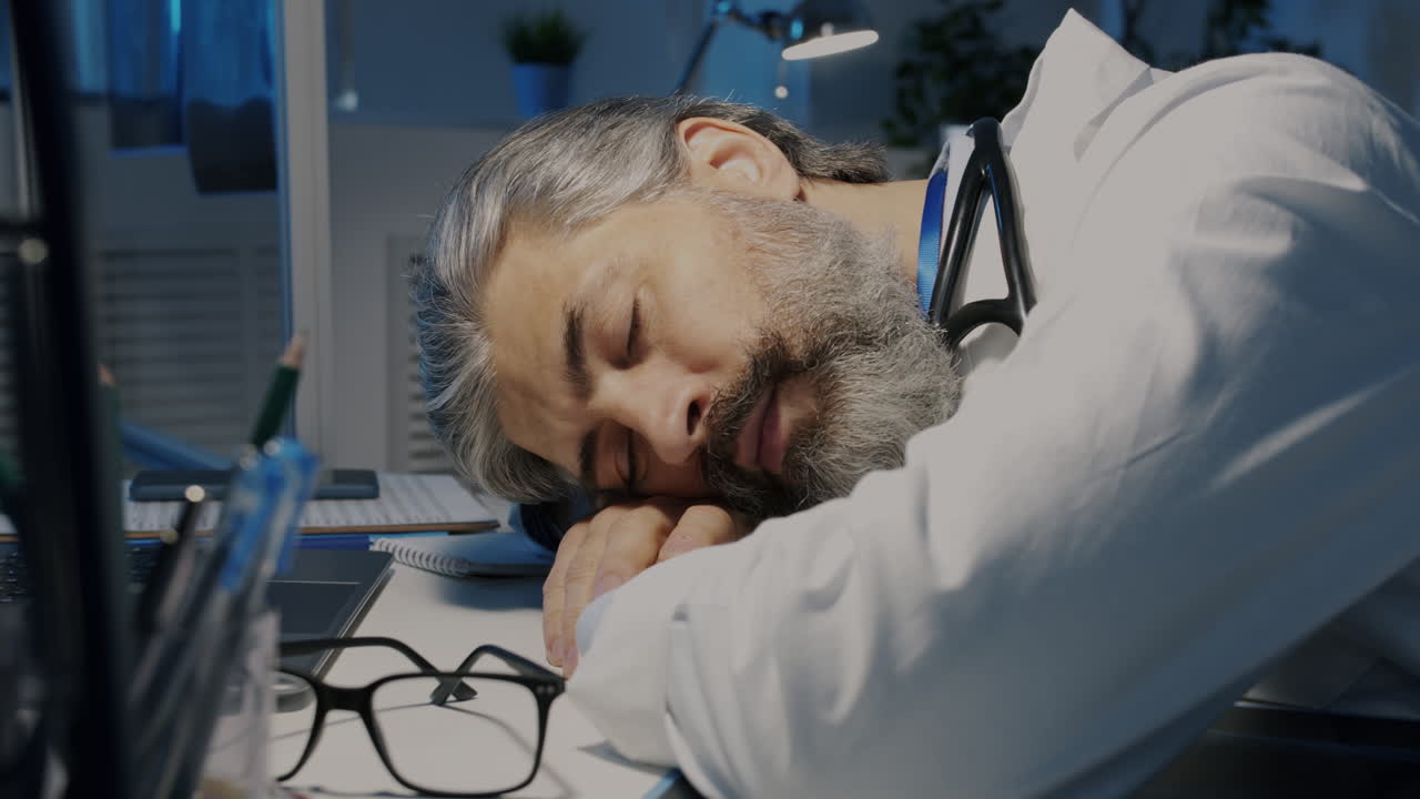 Tired Doctor Sleeping at His Desk