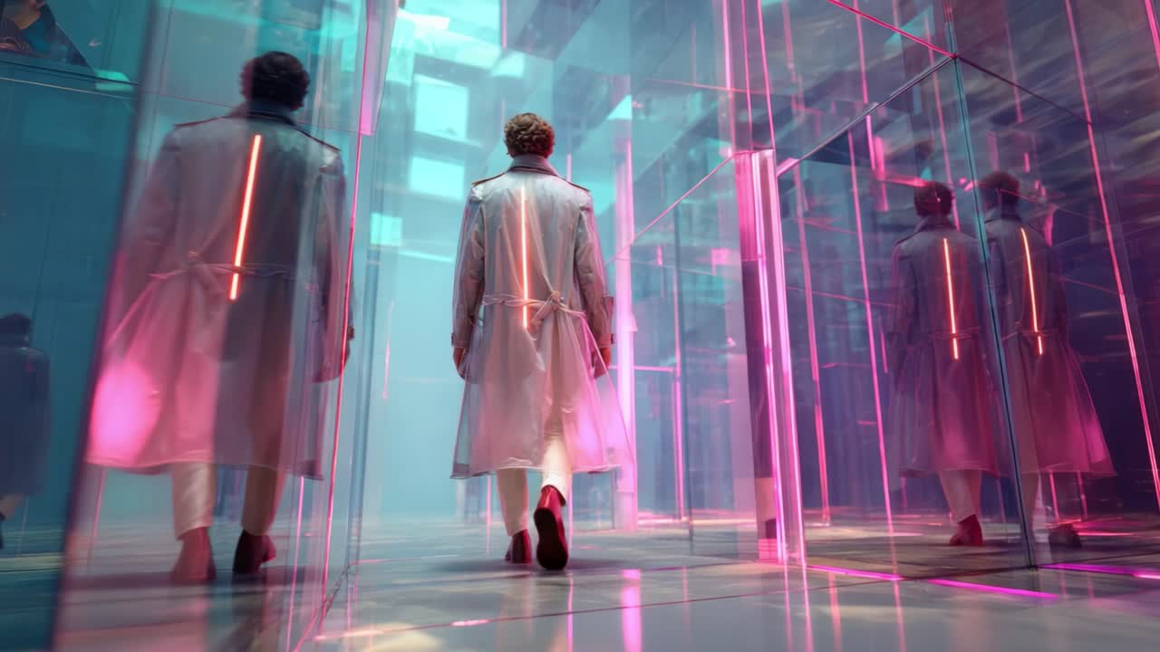 Person Walking in a Mirror Room