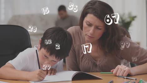 animation of numbers changing over female teacher with schoolboy