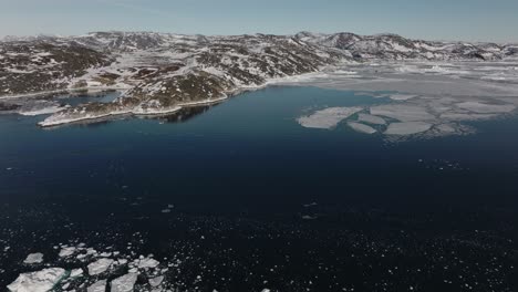 drone over sea and ice of ilulissat icefjord