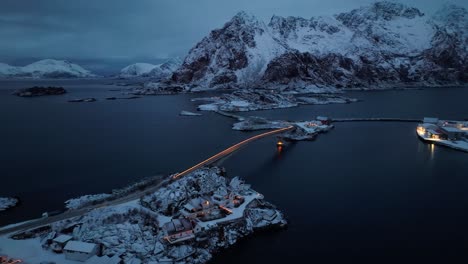 Aerial-view-of-Lofoten-Islands-beautiful-landscape-during-winter