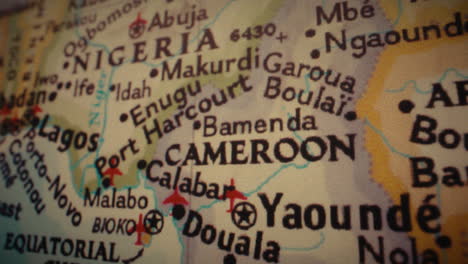 a close-up view of a map showing cameroon and neighboring west african countries