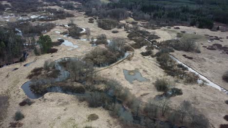 A-meandering-river-spilling-into-the-landscape.-Drone