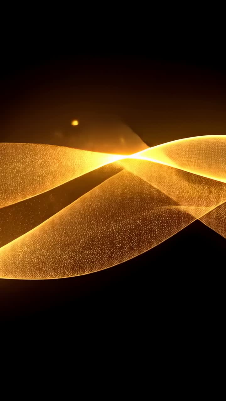 Vertical video: Emerging left-edge golden wave crossing second ribbon in void, releasing particles