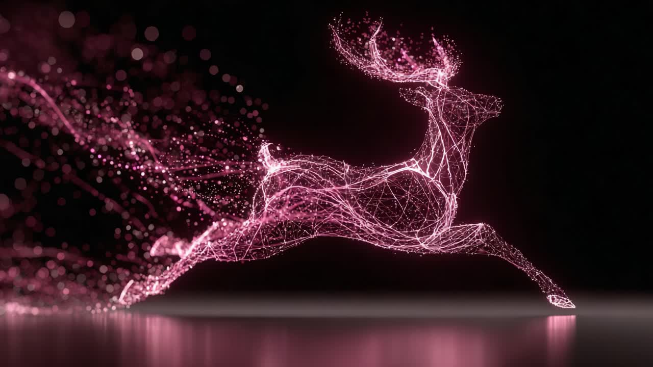 Dynamic Representation of a Stylized Deer in Motion, Captured in a Sequence of Frameworks Showcasing the Ethereal and Futuristic Design of Digital Art