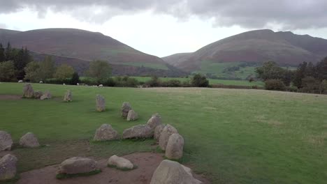 drone footage of castlerigg stone circle in the lake district, uk