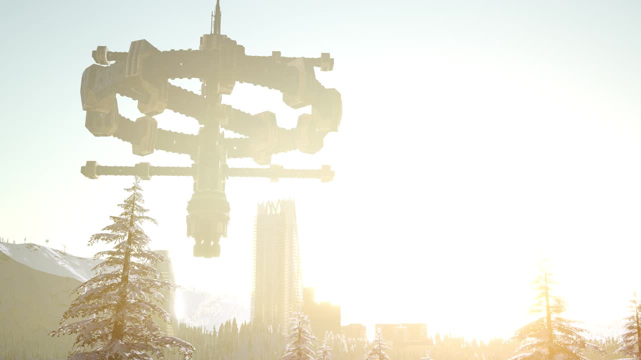 외계인 우주선이 도시 위를 떠다니고 있습니다.