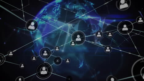animación de la red de conexiones con personas iconos en todo el mundo en fondo oscuro