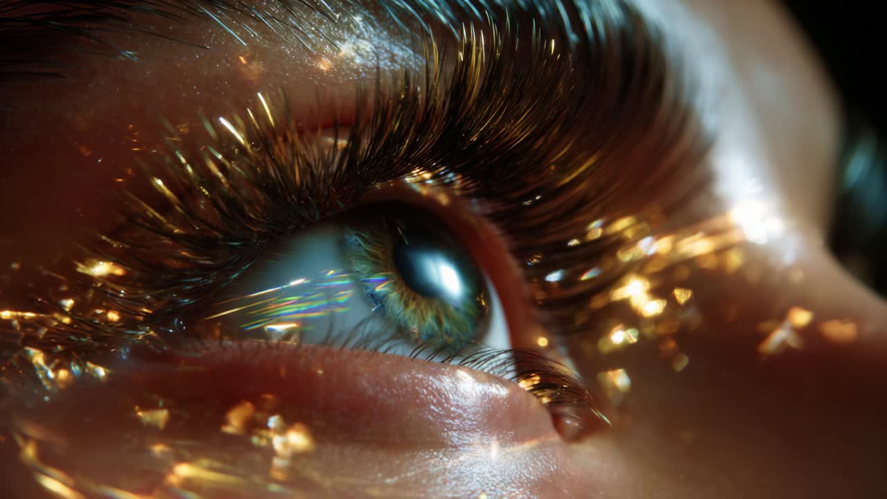 A Close-Up of a Captivating Eye, Showcasing Detailed Lashes and Glimmering Reflections, Revealing a World of Light and Color, Enveloped in an Intriguing Blend of Beauty and Mystery