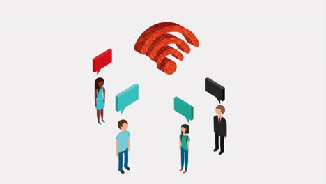 personas que se comunican con el símbolo wifi