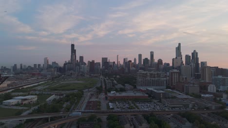 the chicago skyline during a beautiful sunrise