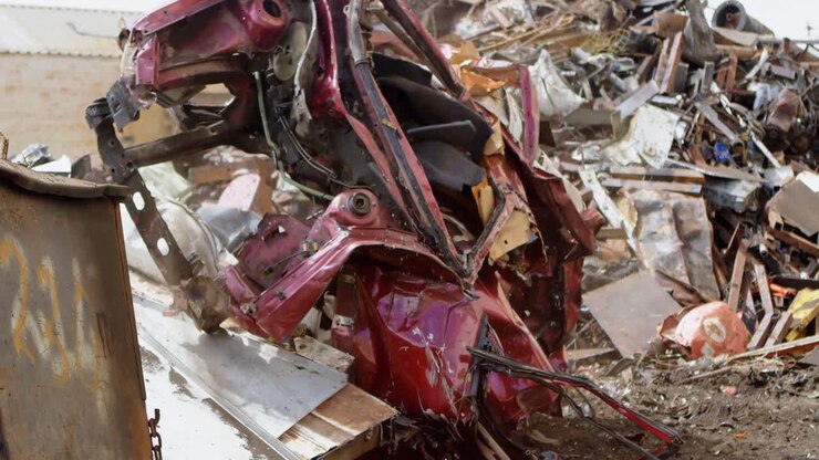 Car scrap in the junkyard 4k