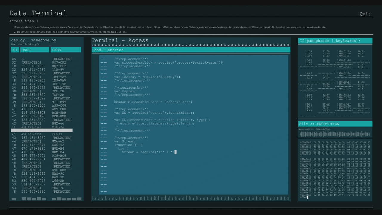 animacja przetwarzania danych na niebieskich ekranach komputerowych
