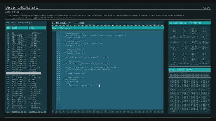 Animation of data processing on blue computer screens
