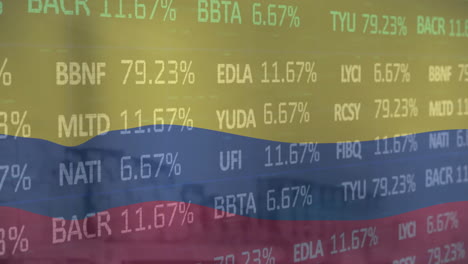 animación del procesamiento de datos financieros sobre la bandera de colombia