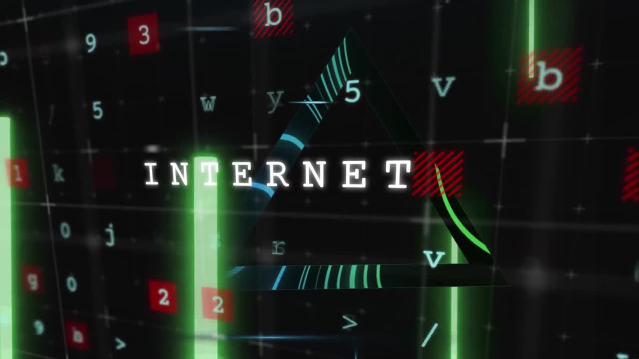 검은 바탕의 네온 모양 위에 사이버 공격의 애니메이션