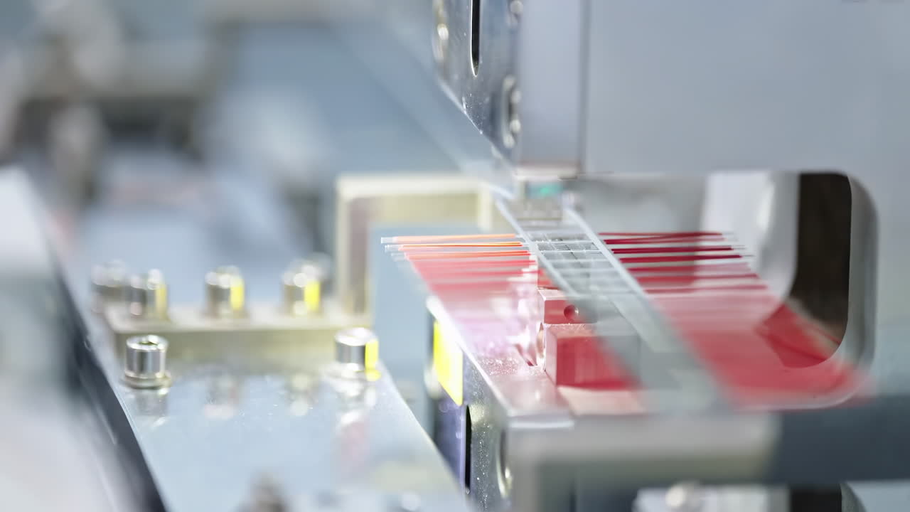 Technology industrial automation, closeup factory Environment assembling electronic components on an automated high-tech production line in a modern manufacturing facility