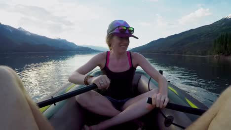 young woman sailing boat in the river 4k