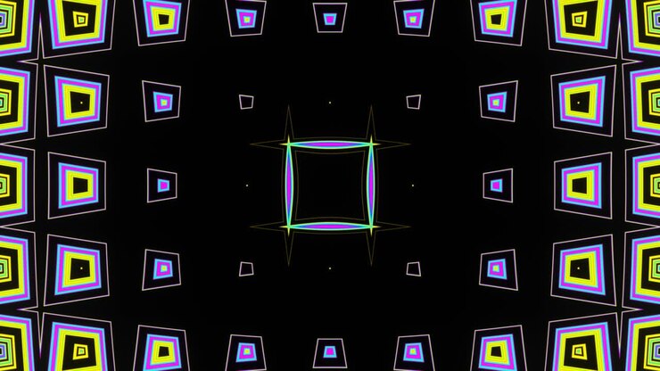 Motivo astratto al neon multicolore, luminoso e pulsante, in loop