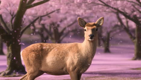 deer in a cherry blossom forest