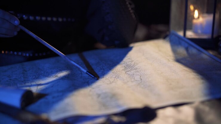 Il comandante che lavorava sulla mappa nel periodo antico