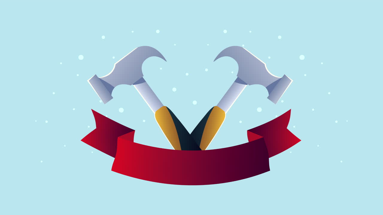 해머 도구와 함께 행복한 노동의 날 애니메이션