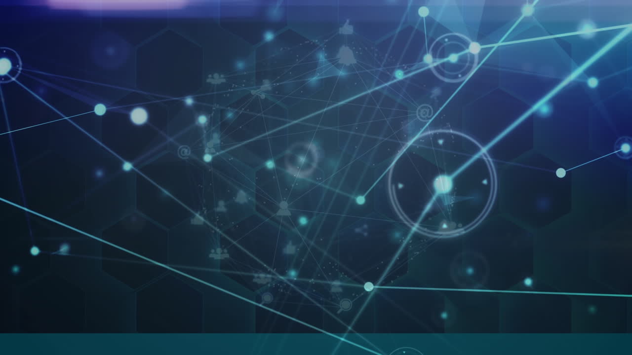 animación de la red de conexiones sobre hexágonos en fondo naval