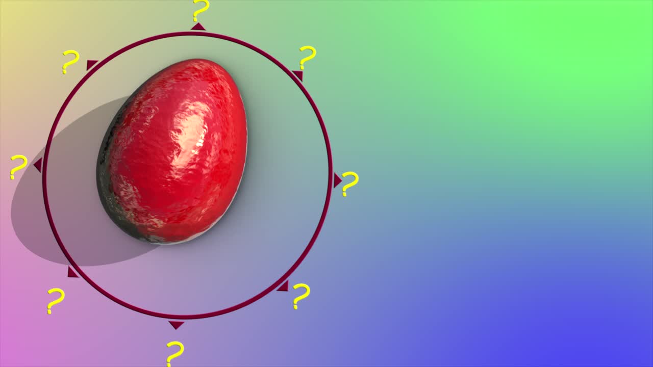 gráfico de movimiento de pascua en 3d, con un colorido huevo envuelto en papel de aluminio girando en un dial, que se detiene apuntando a un mensaje brillante y alegre en francés que dice 'joyeuses pasques