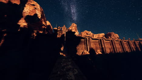 antiguo templo alienígena bajo una vía láctea