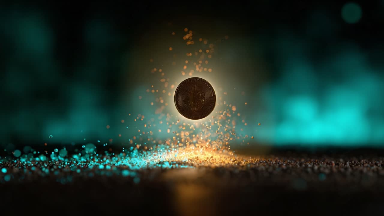 Illuminated Coin Surrounded by Colorful Sparkles and Dynamic Light Effects Capturing a Moment of Wealth and Prosperity in a Mystical Environment