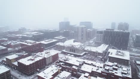 union station transit center during intense snowstorm