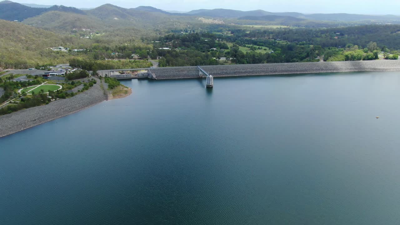 Hinze Dam Advancetown Lake with views to the hinterland on a summers day Gold Coast Queensland