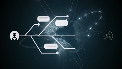 Animation of ai chat and data processing over globe with connections