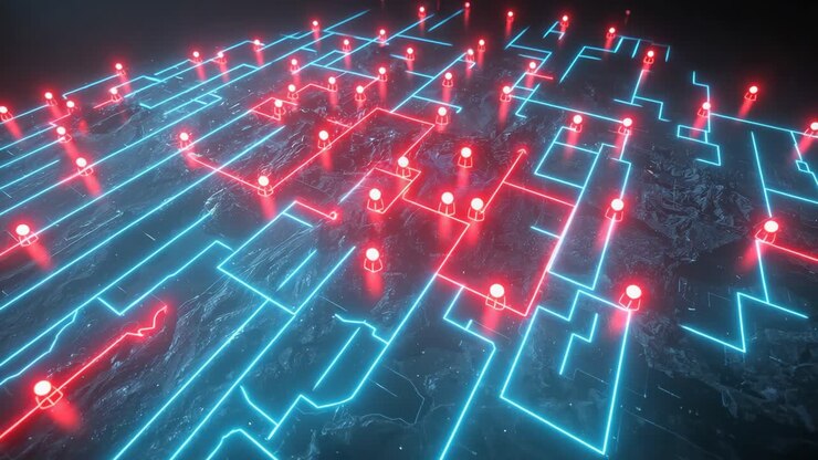 Abstract Neon Circuit Board Network