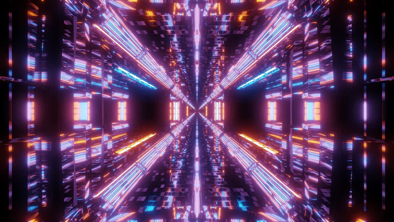 futuristic sci-fi space tunnel corridor with reflective bricks texture and endless lights 3d illustration motion background live wallpaper visual loop