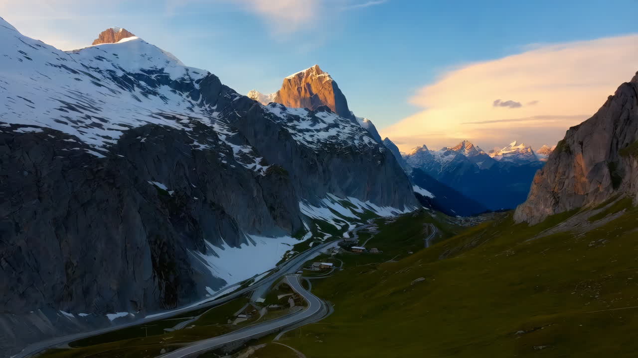 Stunning Alpine Sunrise Over Winding Road