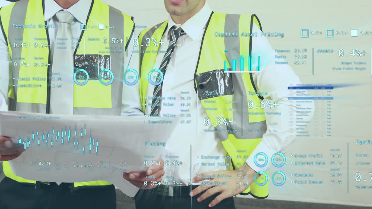 animación del procesamiento de datos sobre diversos arquitectos masculinos en la oficina