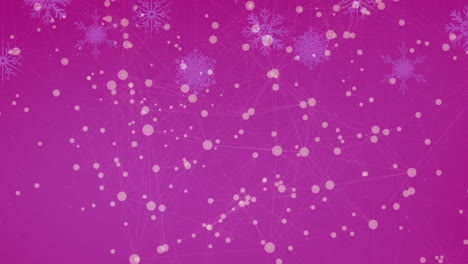 festive animation with interconnected dots and snowflakes on pink background