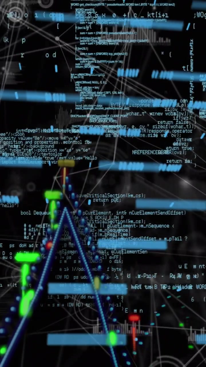 Animation of data processing over black background
