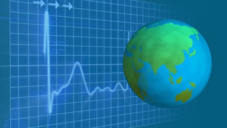 Globe-turning-around-itself-with-grid-cardiogram-on-background