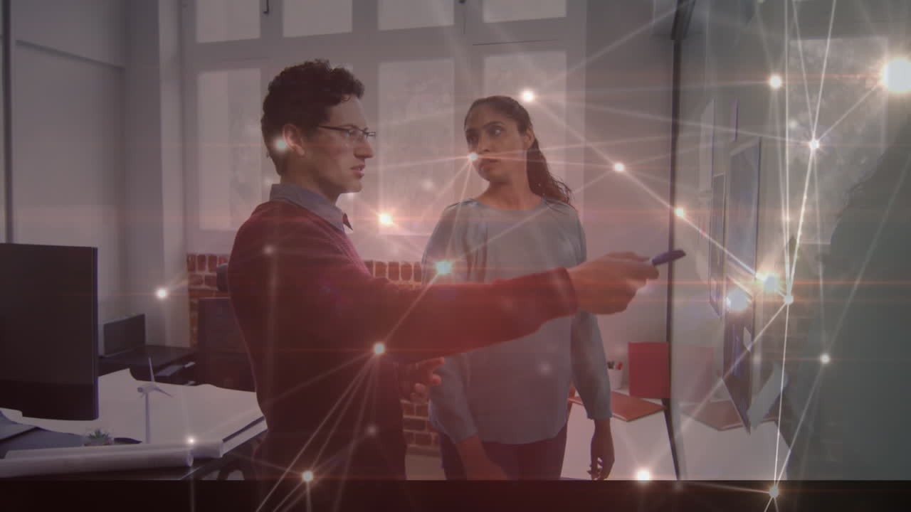 animación de la red de conexiones sobre colegas de negocios que trabajan en la oficina