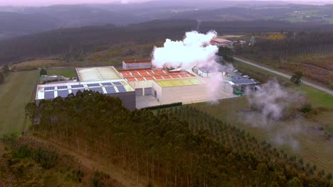 aerial view of steam rising from sogama waste treatment plant