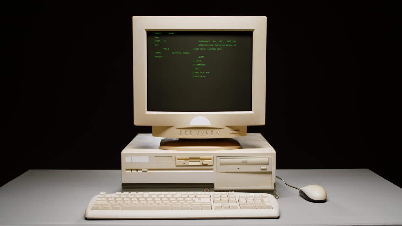 Vintage Desktop Computer with DOS Startup Screen