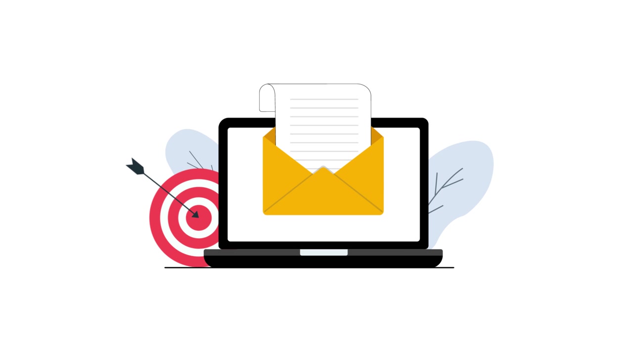 Laptop Animato che Visualizza Messaggio Email con Icona Target