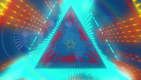 Digital-animation-of-colorful-illuminated-triangular-shapes-moving-in-loop